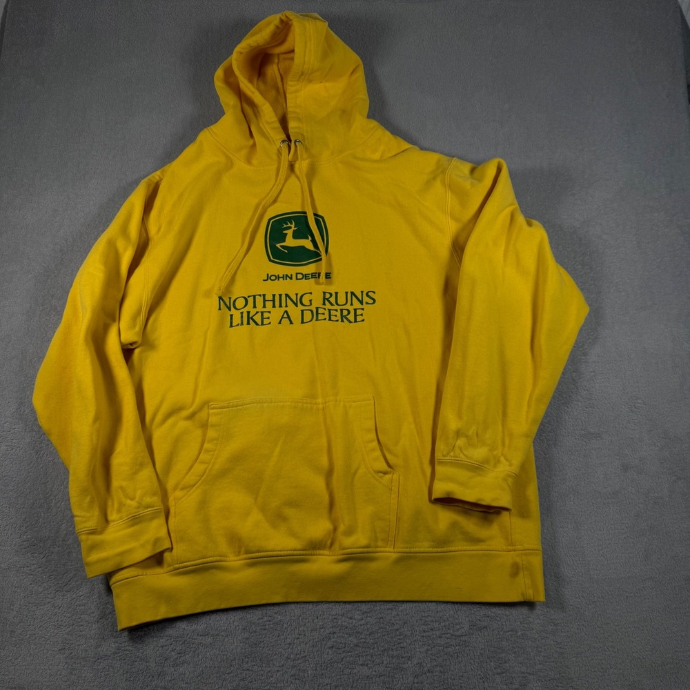John Deere Hoodie Mens 2XLT Yellow Nothing Runs Like A Deere Pullover Sweatshirt